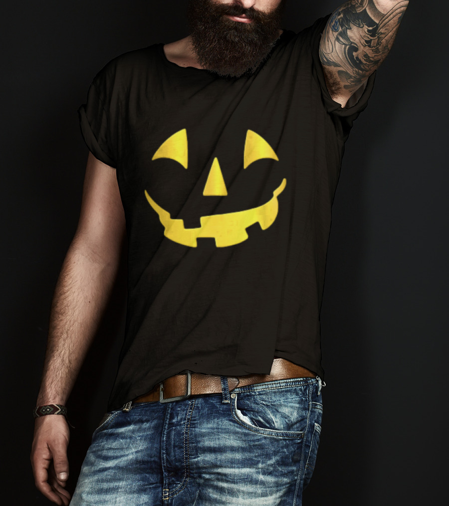Glowing Metallic Gold Jack O Lantern Pumpkin Face T-Shirt