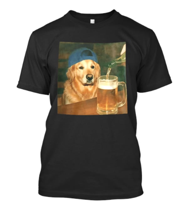 Golden Retriever Backward Cap Beer Pouring Scene T-Shirt