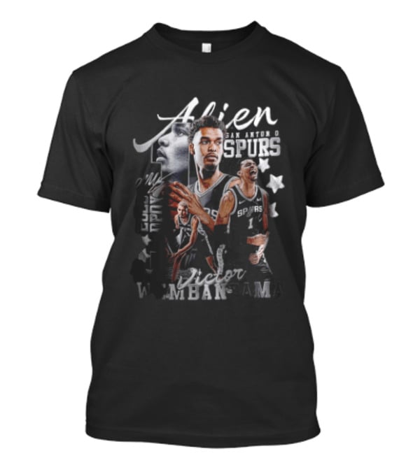 Victor Wembanyama San Antonio Spurs NBA Alien ROTY DPOY Player Collage Halftone Stars T-Shirt
