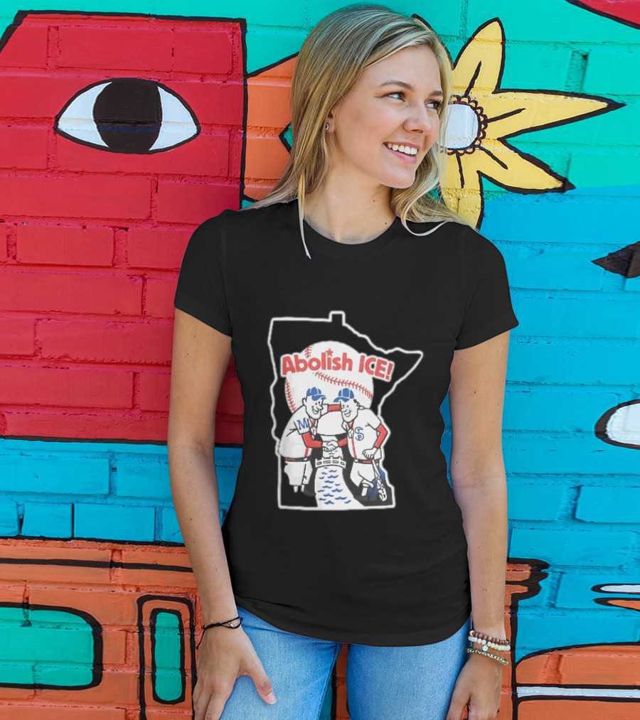 Minnesota Twins Abolish ICE Cartoon Players Shaking Hands River State T-Shirt