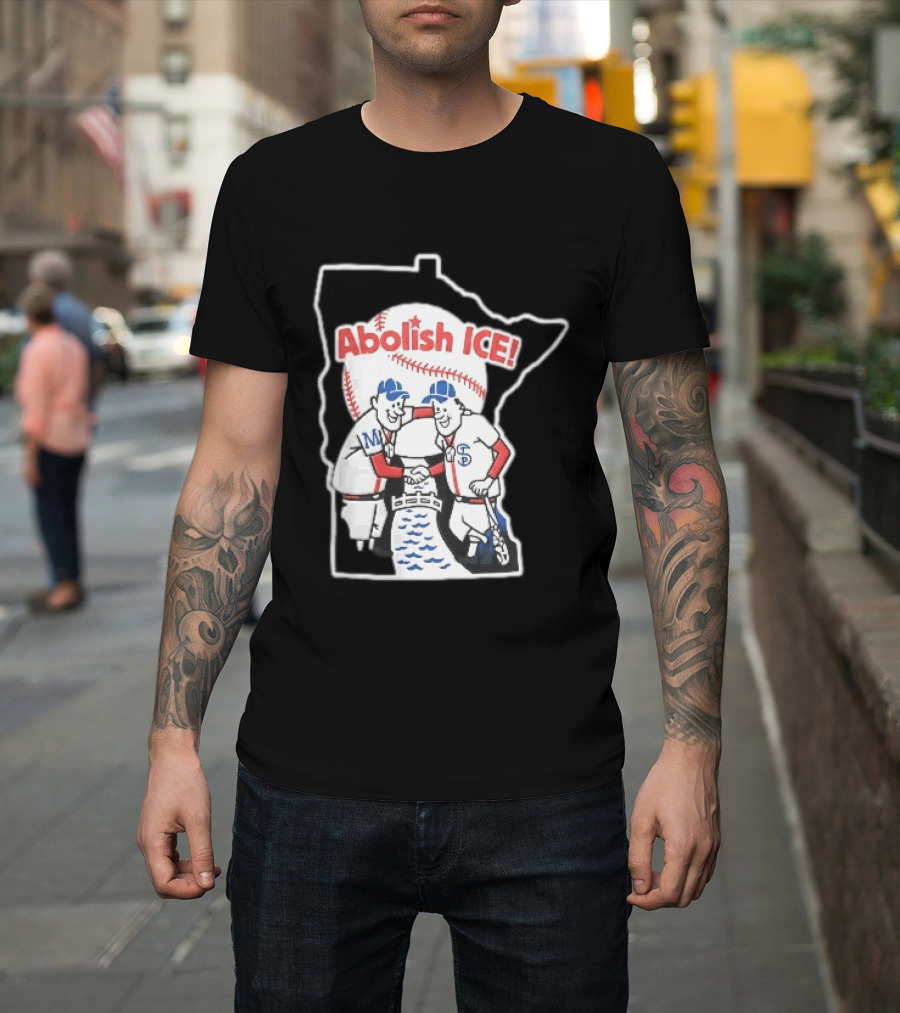 Minnesota Twins Abolish ICE Cartoon Players Shaking Hands River State T-Shirt