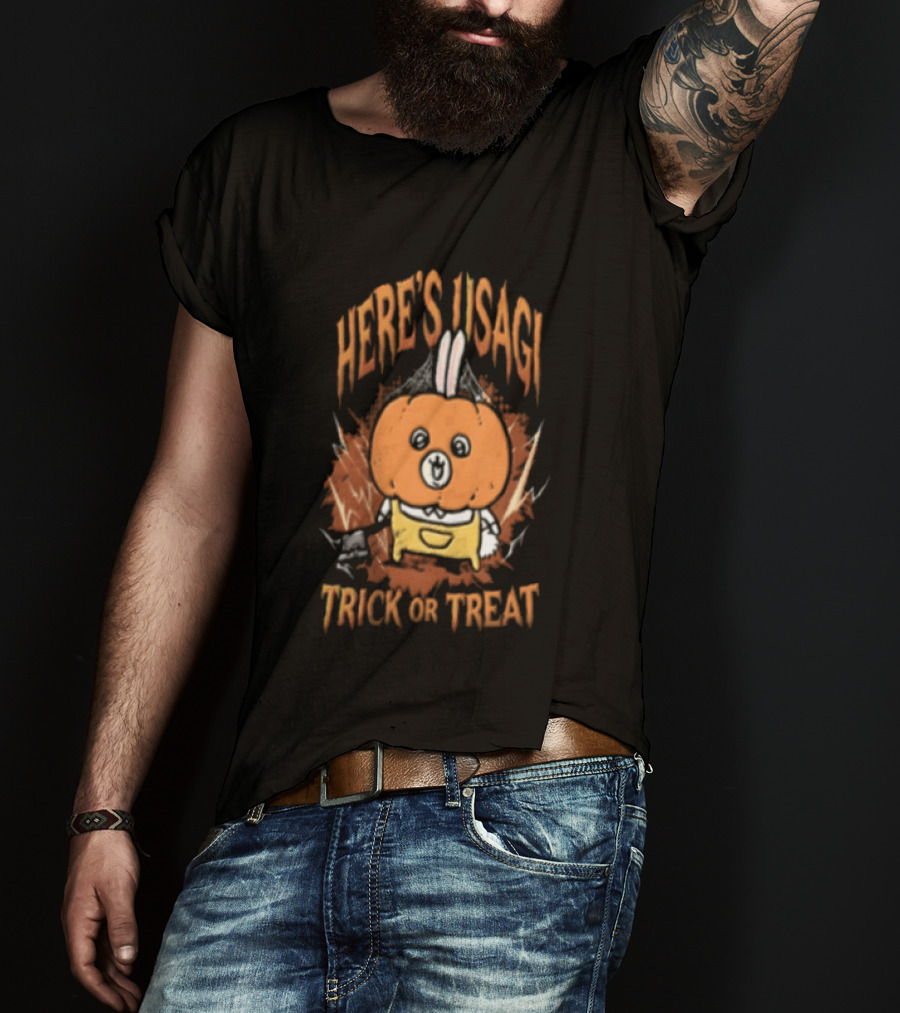 Here's Usagi Trick Or Treat Pumpkin Rabbit With Axe Halloween T-Shirt
