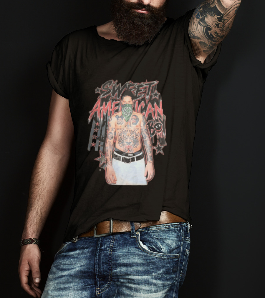Sweet American Boy Less Tattooed Man Green Bandana Stars Bootleg T-Shirt