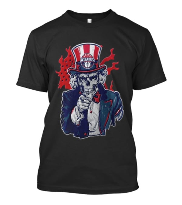 Washington Wizards Skeleton Uncle Sam Pointing Flames American Flag T-Shirt