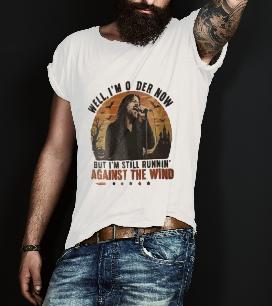 Well I'm Older Now But I'm Still Runnin' Against The Wind Bearded Singer Halloween Sunset Castle T-Shirt
