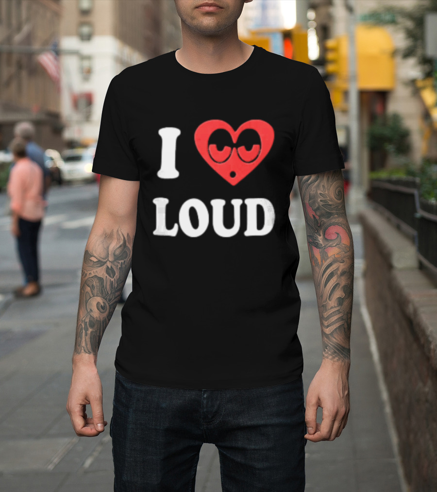 I Love Loud Red Heart Droopy Eyes Cartoon T-Shirt