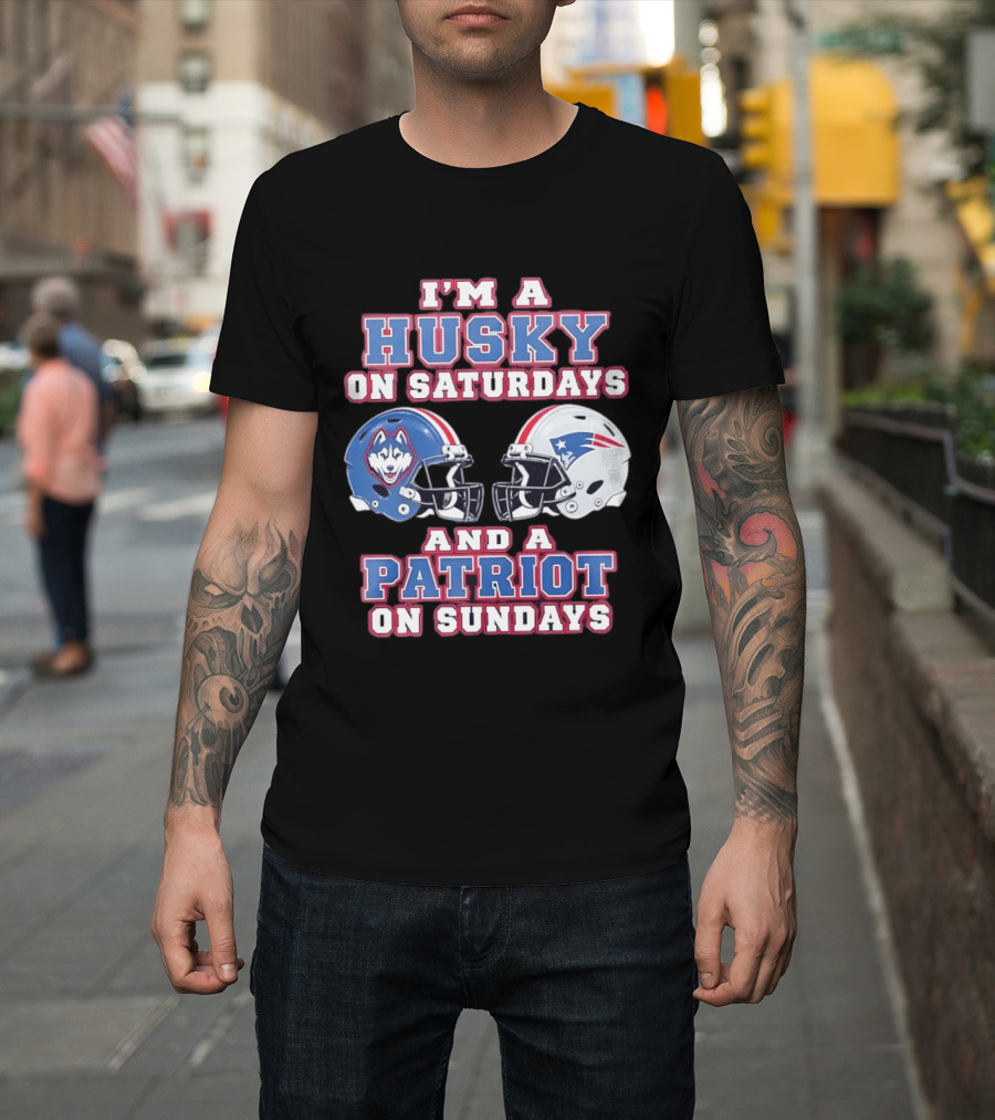 I'm A Husky On Saturdays And A Patriot On Sundays Football Helmets T-Shirt