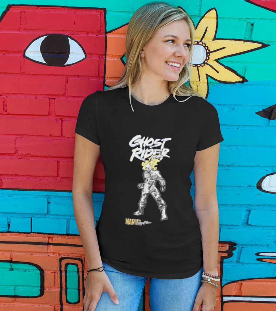 Marvel Ghost Rider Johnny Blaze Flaming Skull Comic Sketch T-Shirt