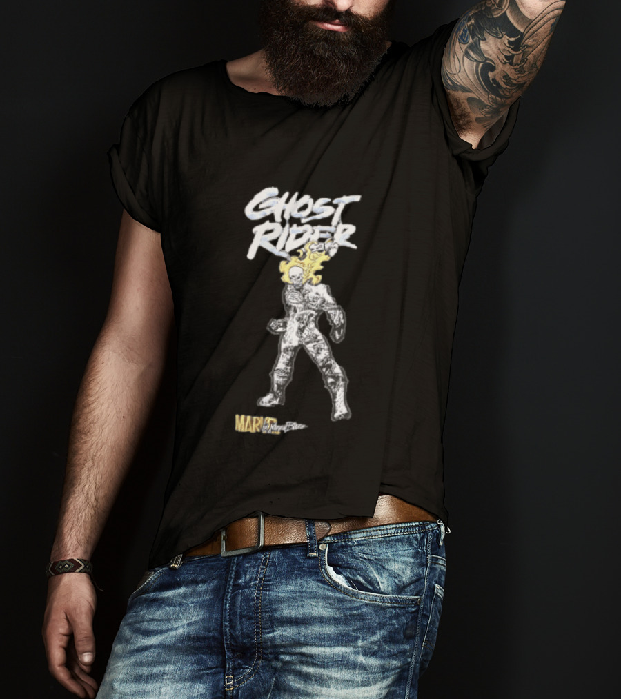 Marvel Ghost Rider Johnny Blaze Flaming Skull Comic Sketch T-Shirt
