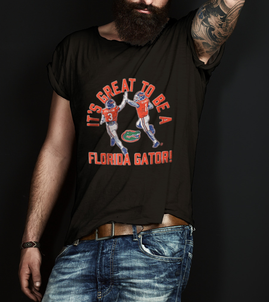 Florida Gators It's Great To Be A Gator Stockton Brown High Fiving Football Players T-Shirt