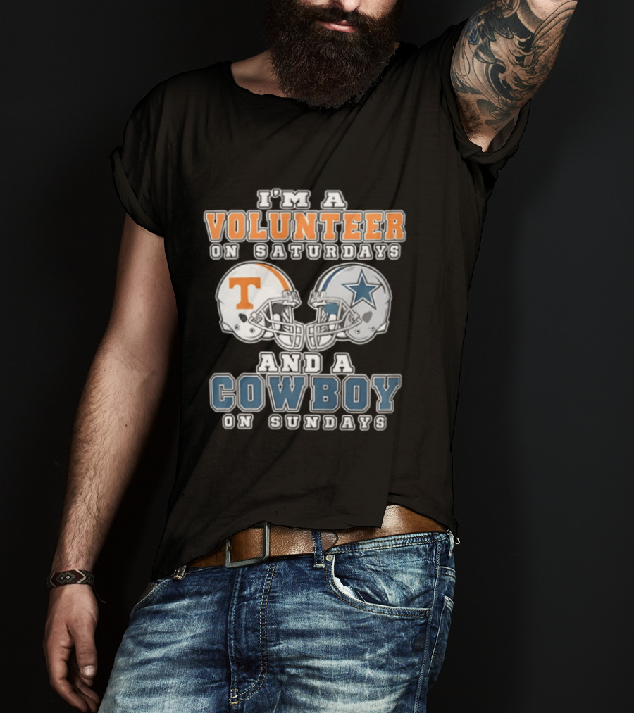 Volunteer On Saturdays Cowboy On Sundays Tennessee Dallas Football Helmets T-Shirt