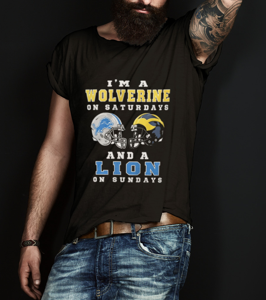 I'm A Wolverine On Saturdays And A Lion On Sundays Football Helmets T-Shirt