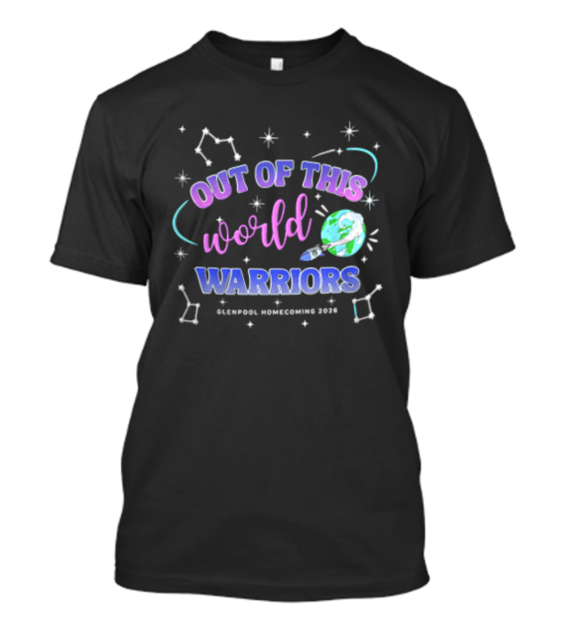 Out Of This World Warriors Glenpool Homecoming 2026 Cartoon Earth Rocket Constellations T-Shirt