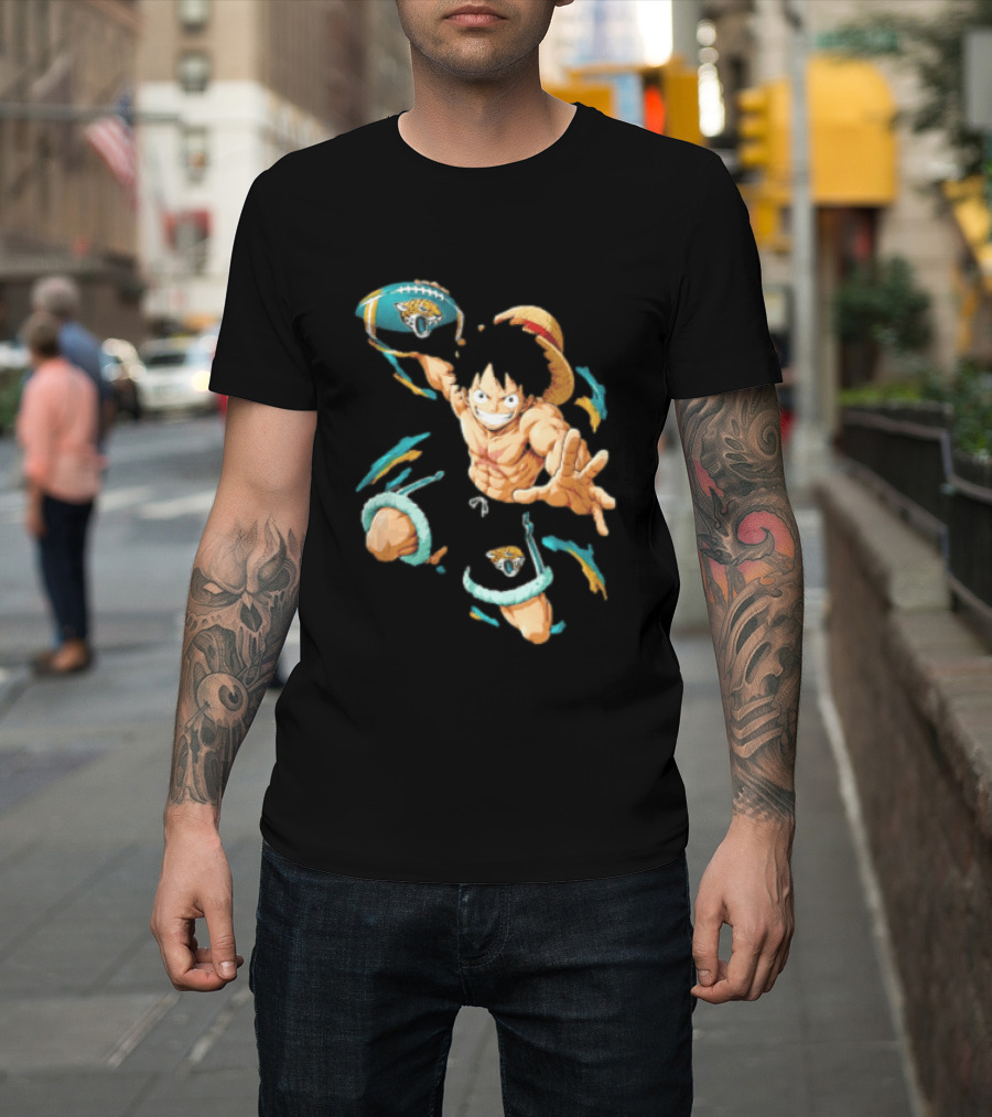 Jacksonville Jaguars Anime Character With Straw Hat Throwing Football T-Shirt