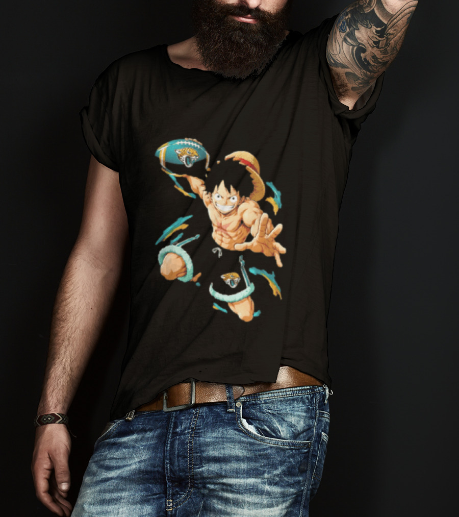 Jacksonville Jaguars Anime Character With Straw Hat Throwing Football T-Shirt