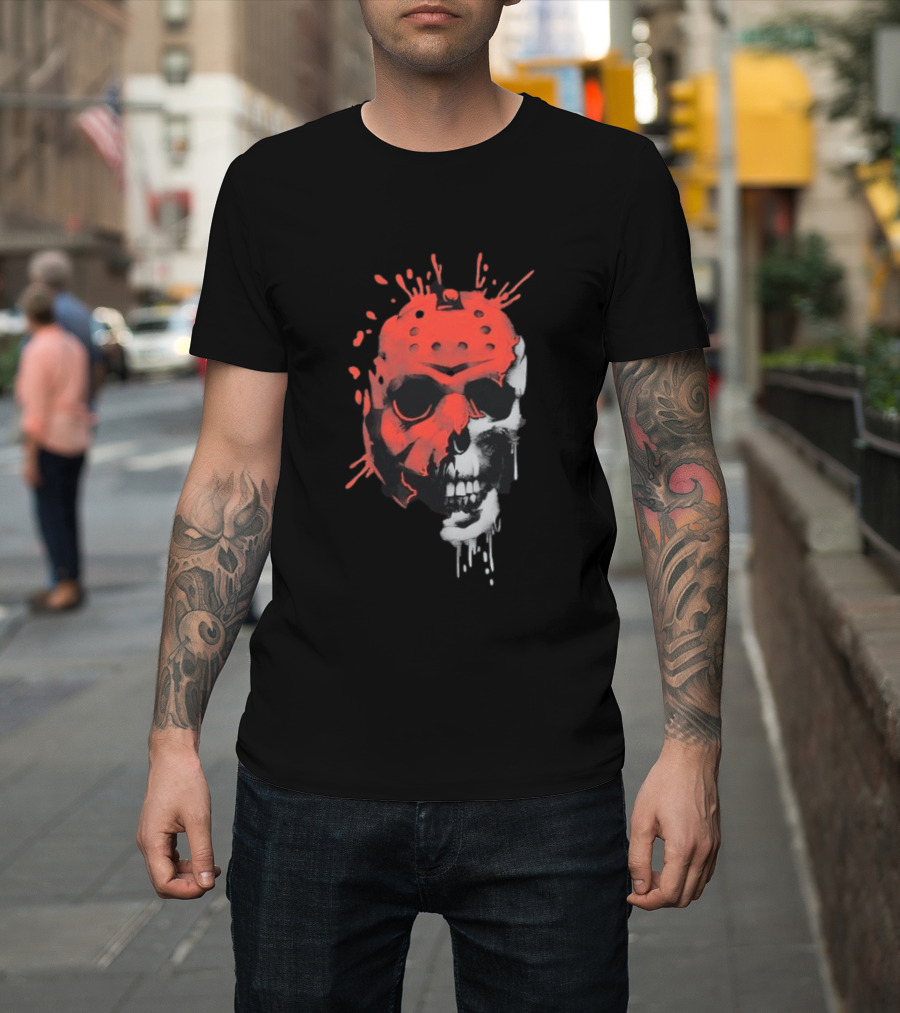 Jason Voorhees Unmasked Skull Horror Splatter T-Shirt