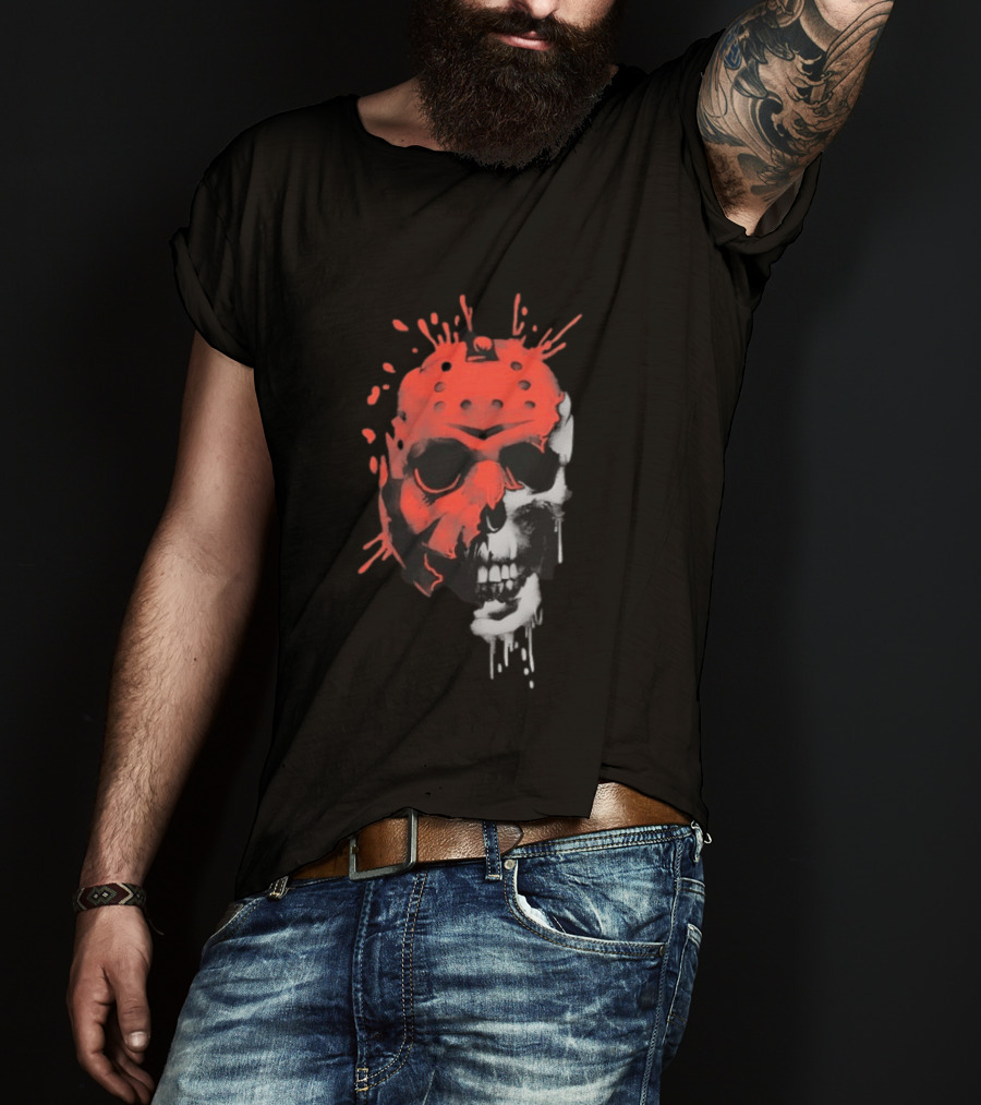 Jason Voorhees Unmasked Skull Horror Splatter T-Shirt
