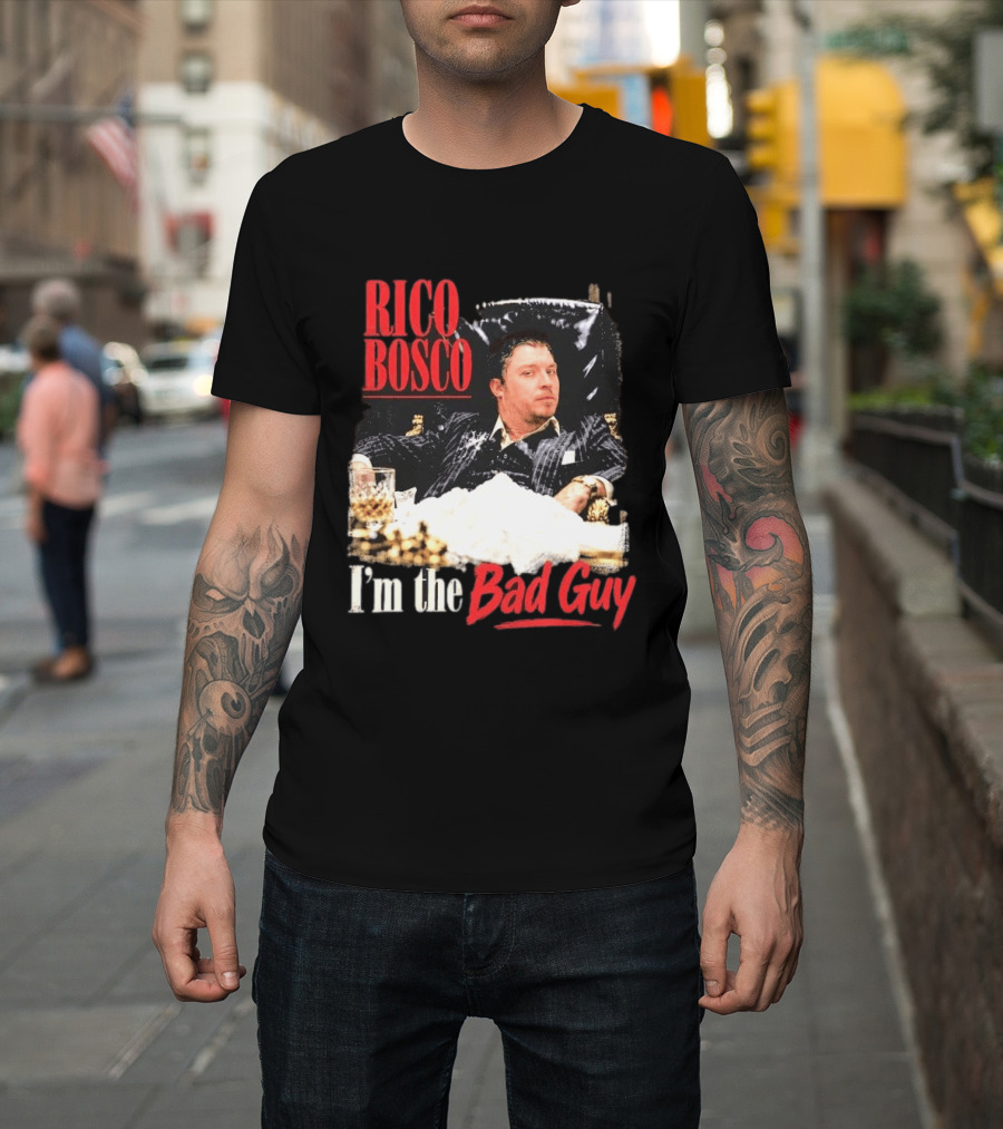Rico Bosco I'm The Bad Guy Black Suit Reclining Chair Whiskey T-Shirt