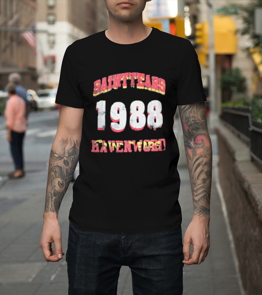 Saint Tears Havenford 1988 Distressed Athletic Block Font Numbers T-Shirt
