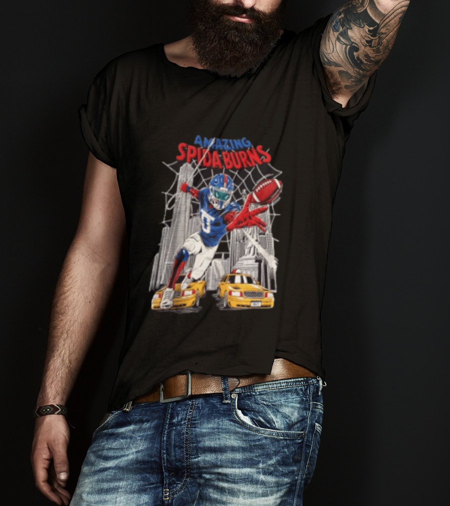Amazing Spida Burns Football Player NYC Skyline Taxi Scene T-Shirt