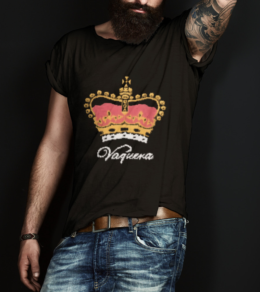 Vaquera Script British Royal Crown Red Gold White Knit T-Shirt