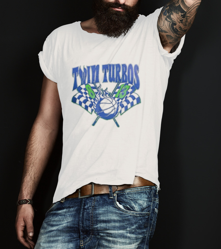 Twin Turbos 8 13 Basketball Checkered Flag Racing T-Shirt
