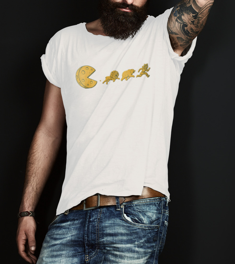 Cartoon Cheese Pacman Chasing Lion Bear Viking T-Shirt