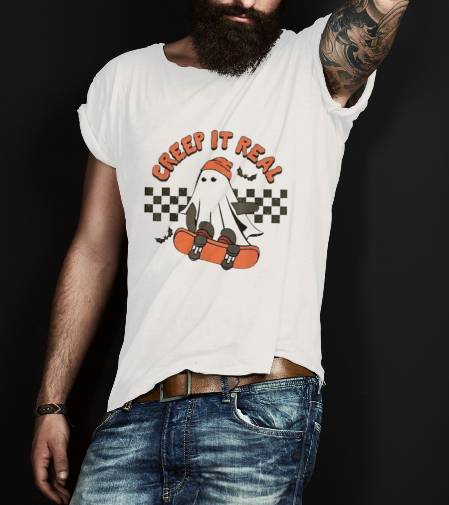 Creep It Real Ghost Skateboard Halloween T-Shirt