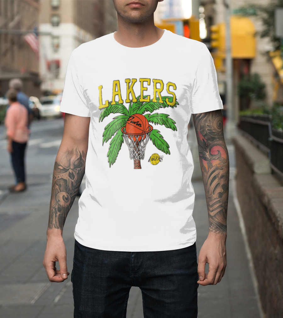 Lakers Palm Tree Basketball Hoop Distressed NBA T-Shirt
