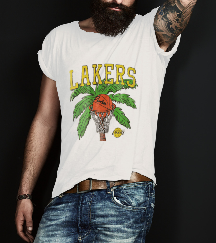 Lakers Palm Tree Basketball Hoop Distressed NBA T-Shirt