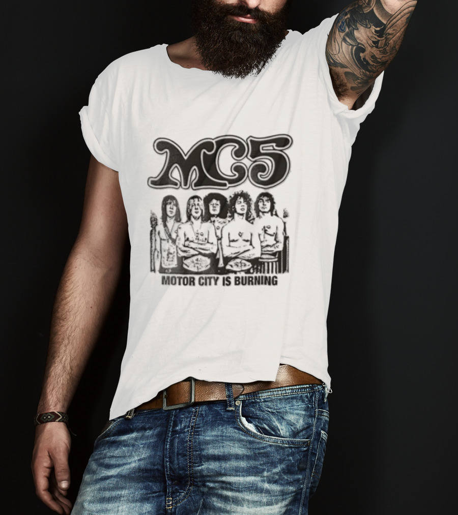 MC5 Motor City Is Burning Monochrome Halftone Band Photo T-Shirt