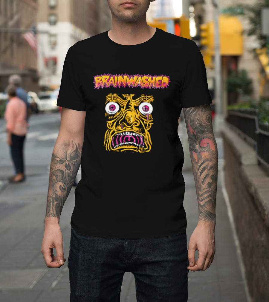 Brainwashed Distorted Melting Face Pink Eyes Vibrant Expression T-Shirt