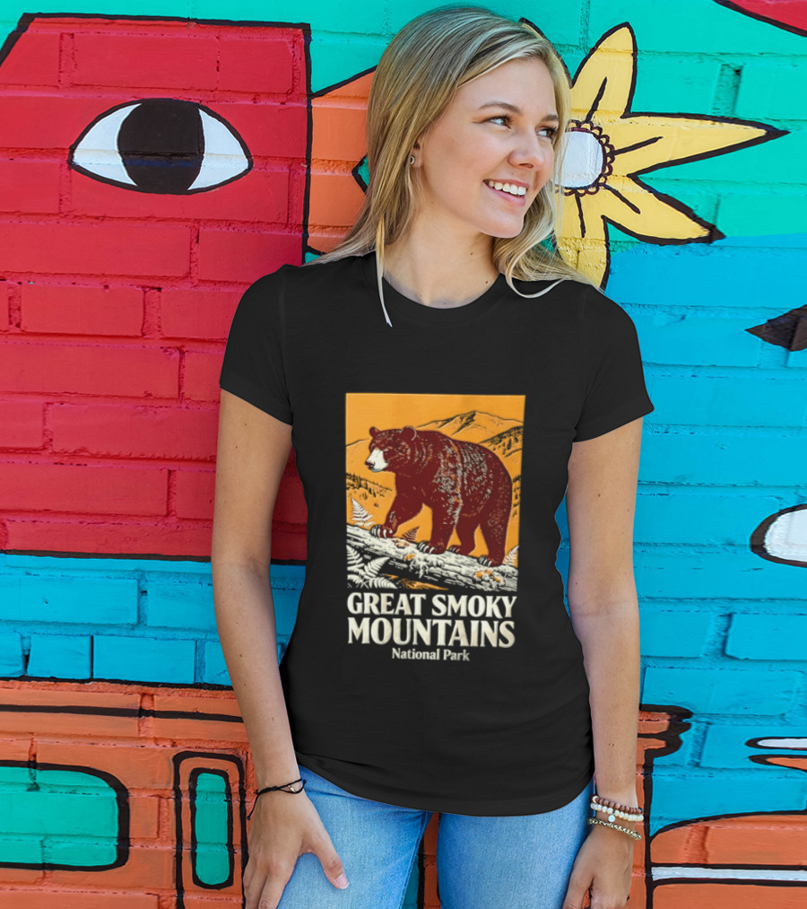 Great Smoky Mountains National Park Black Bear Walking On Log T-Shirt