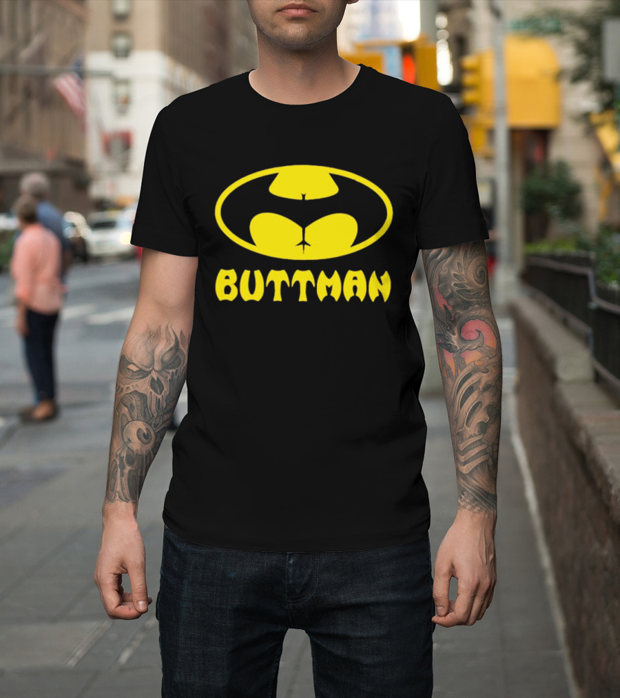 Buttman Batman Superhero Parody Yellow T-Shirt
