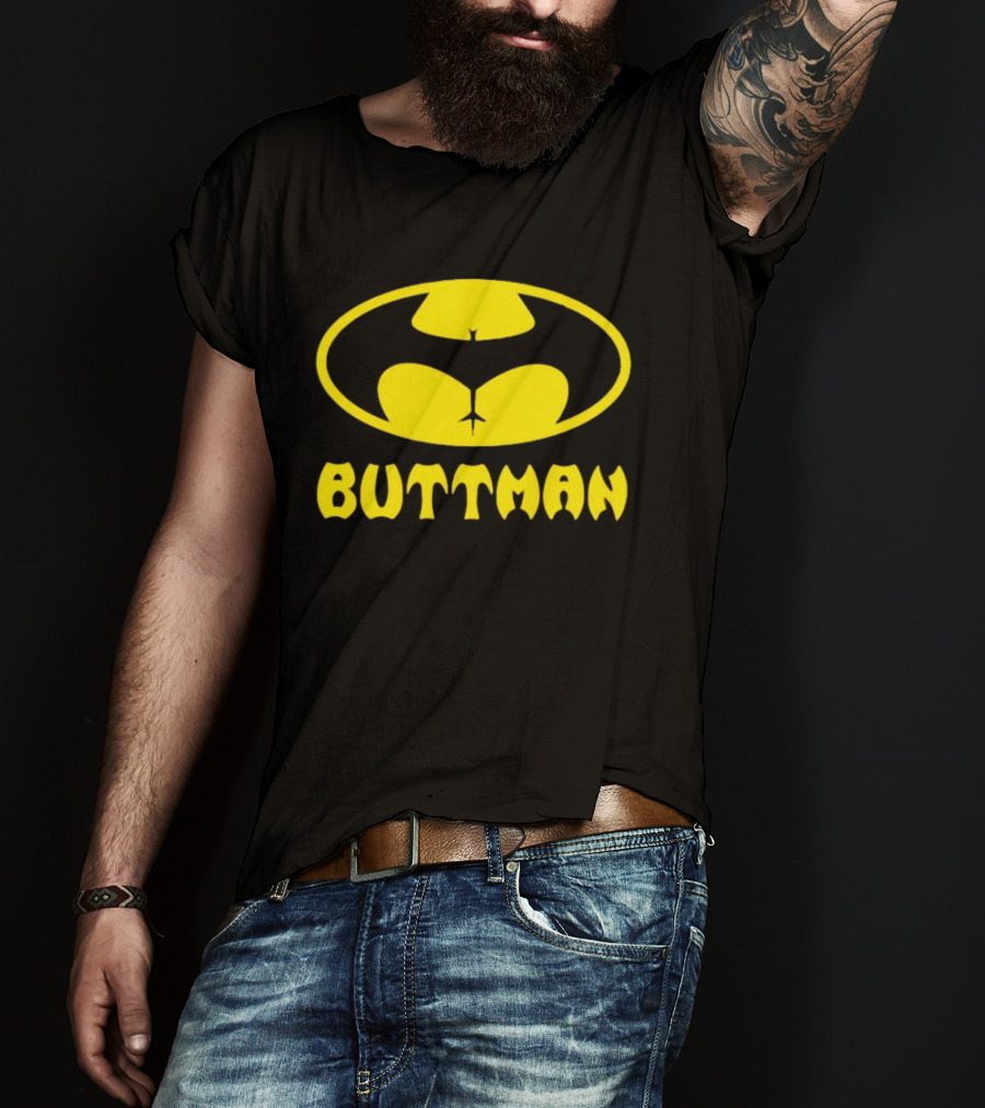 Buttman Batman Superhero Parody Yellow T-Shirt