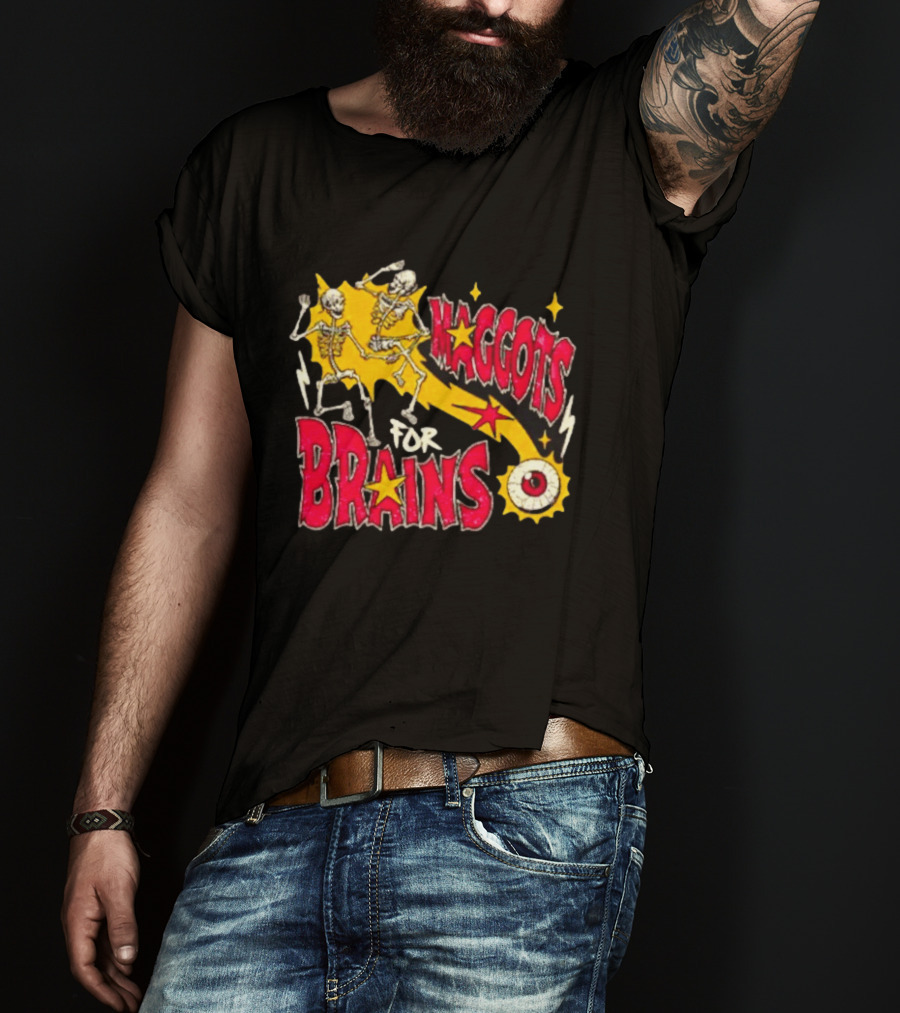 Skeleton Dance Maggots For Brains Halloween Eyeball Stars T-Shirt