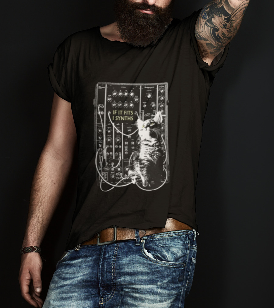 If It Fits I Synths Cat With Modular Synthesizer T-Shirt