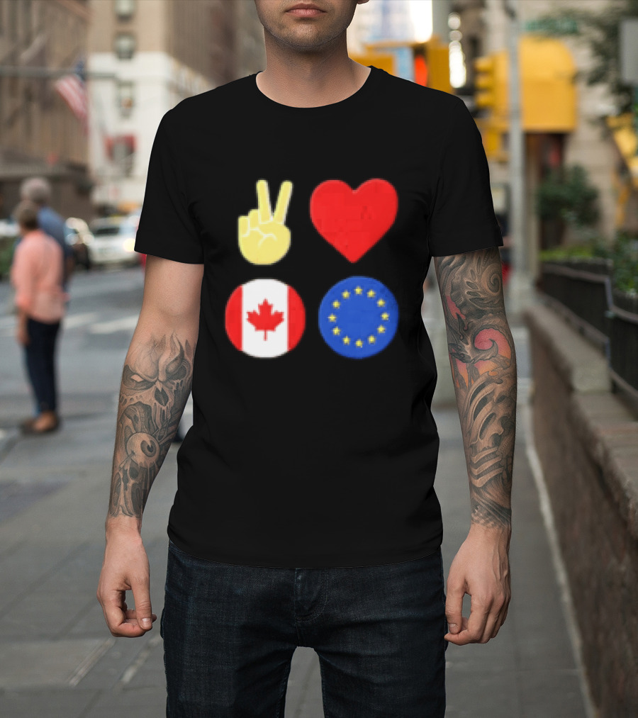 Peace Love Canada Flag European Union Circle Stars T-Shirt