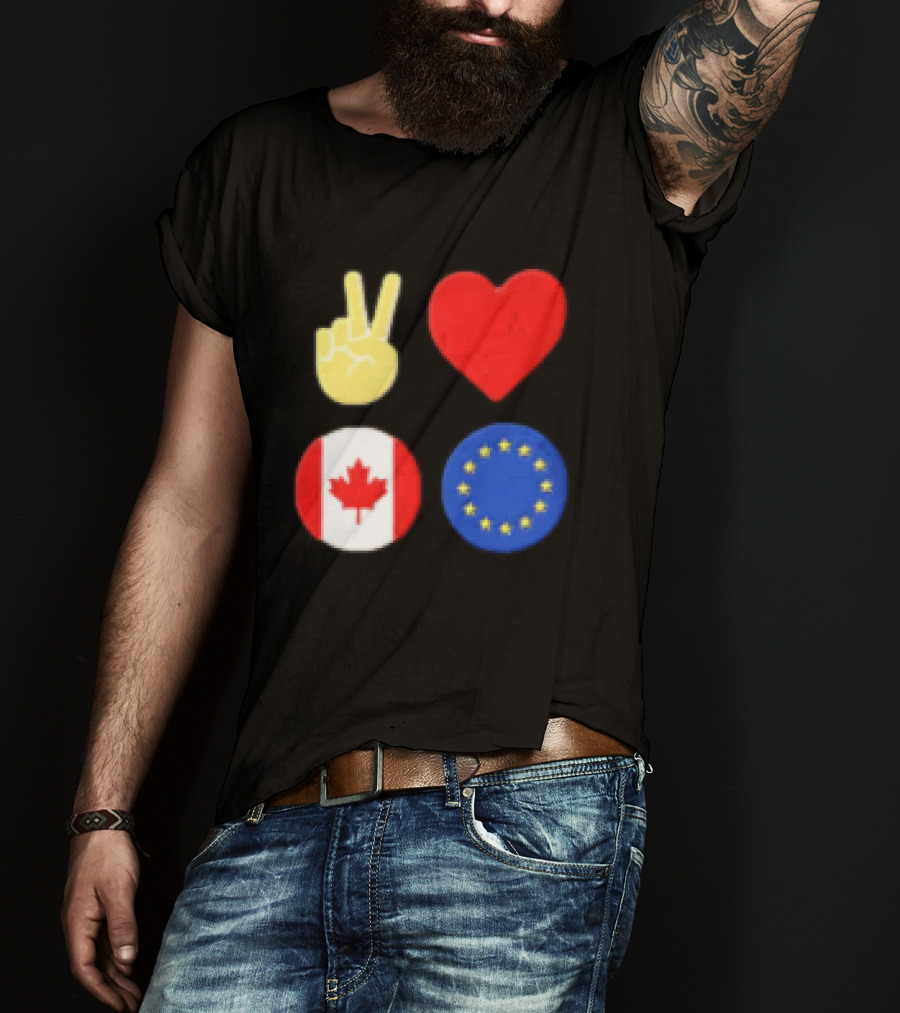 Peace Love Canada Flag European Union Circle Stars T-Shirt