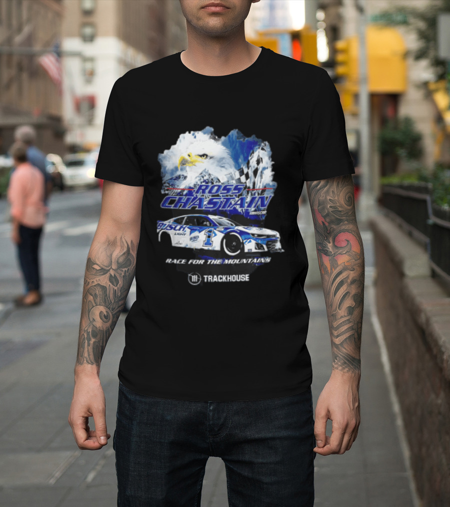 Ross Chastain Trackhouse Busch Light Race For The Mountains Eagle Checkered Flag Racing Car T-Shirt