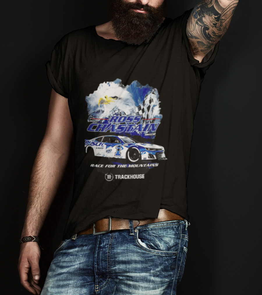 Ross Chastain Trackhouse Busch Light Race For The Mountains Eagle Checkered Flag Racing Car T-Shirt