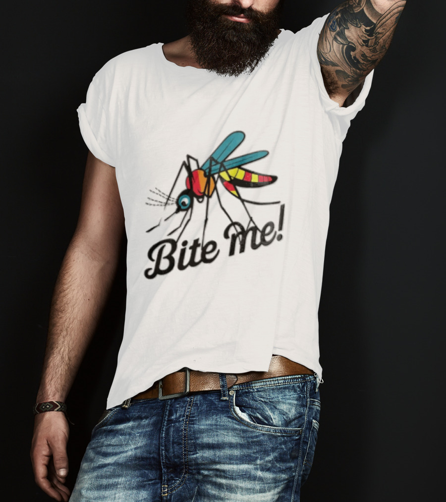 Bite Me Colorful Mosquito Cartoon Vibrant Insect T-Shirt