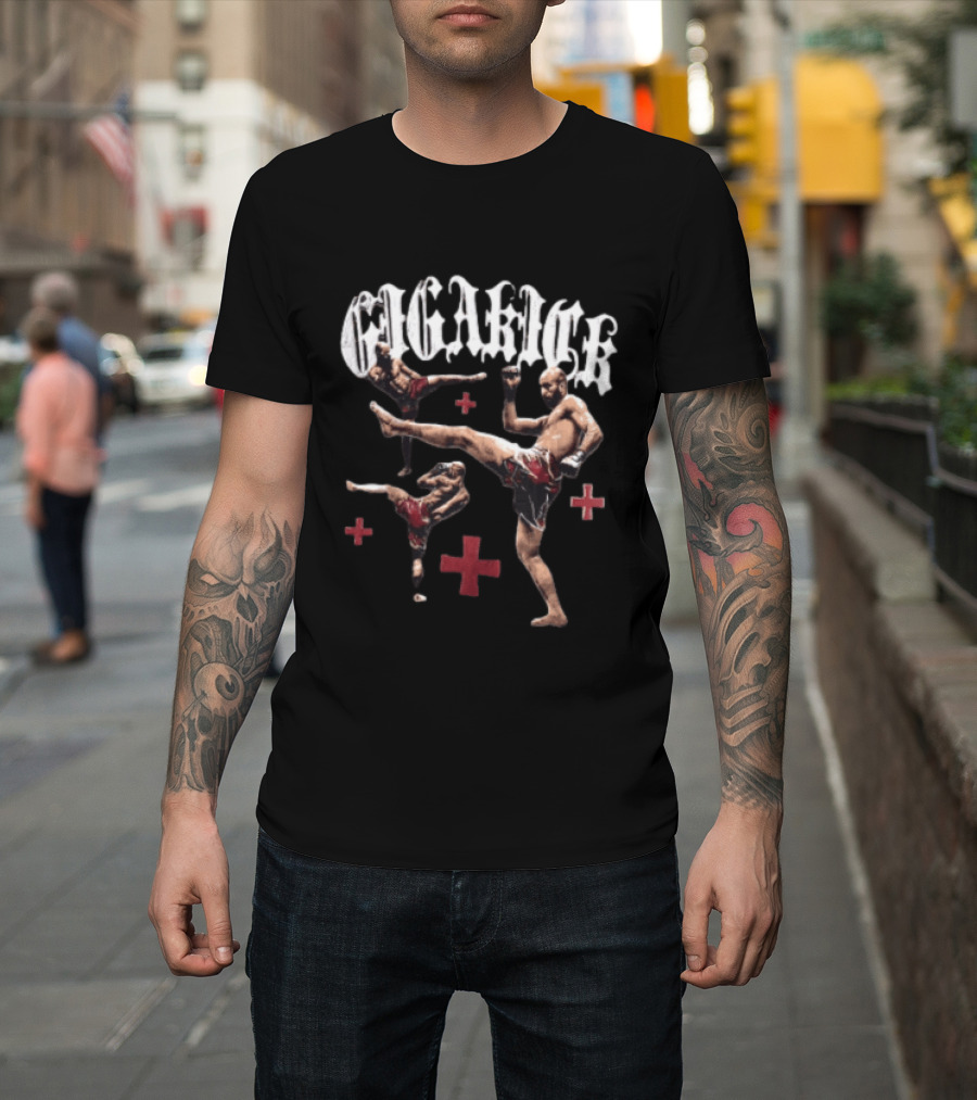 Giga Kick Three Fighters Performing Roundhouse Kicks T-Shirt