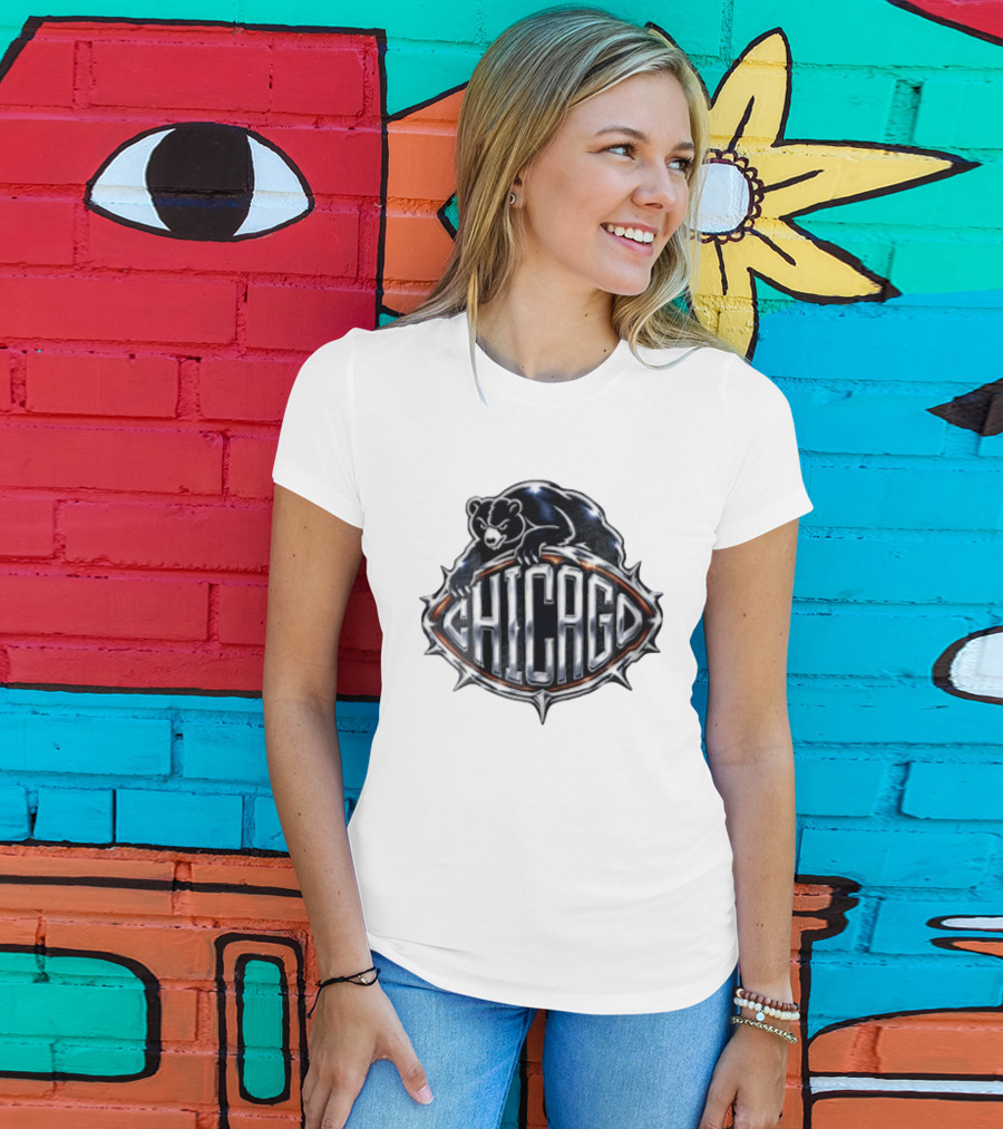 Chicago Bears Black Bear Crouching Over T-Shirt