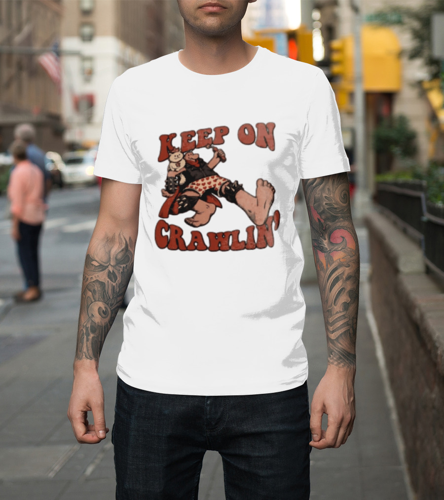 Keep On Crawlin Fat Freddys Cat Cartoon Man Holding Dynamite Cat T-Shirt
