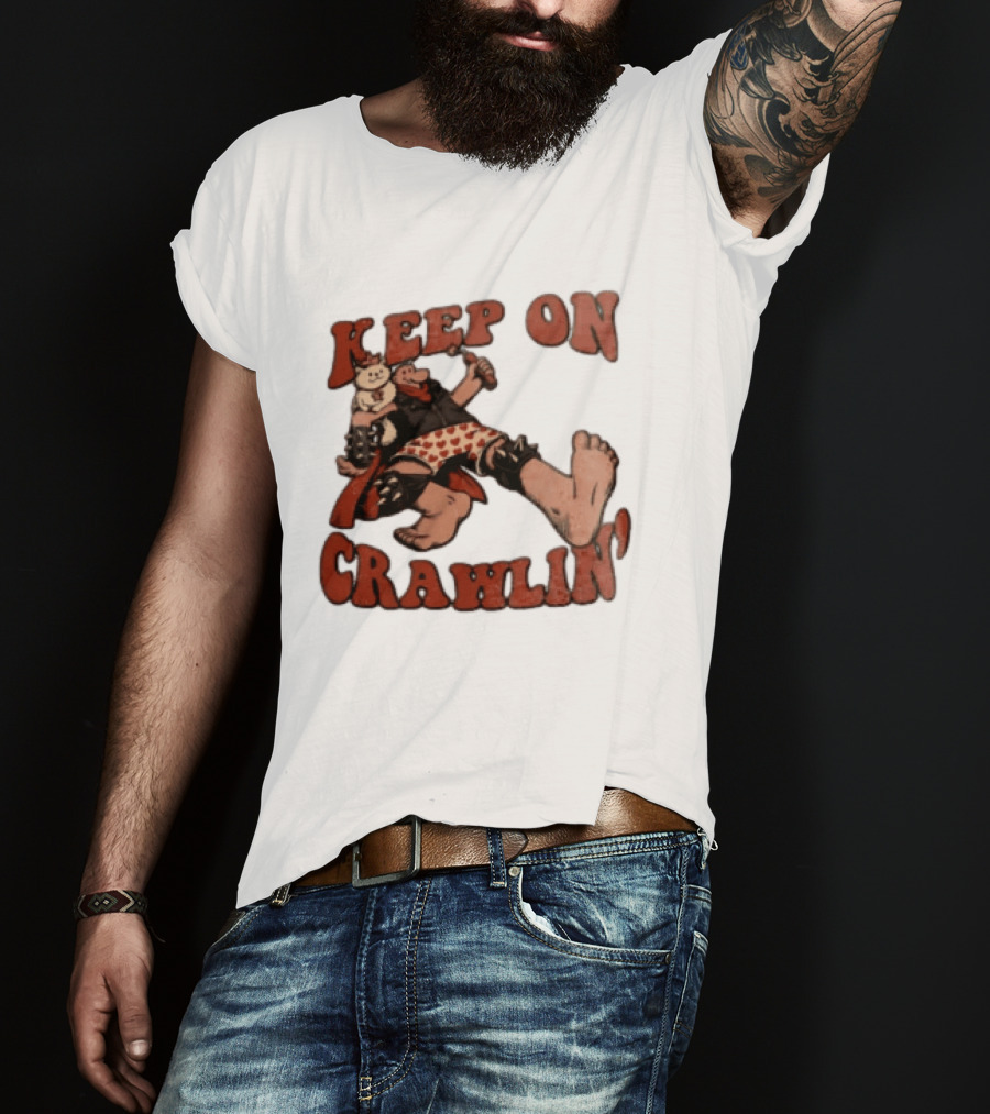 Keep On Crawlin Fat Freddys Cat Cartoon Man Holding Dynamite Cat T-Shirt