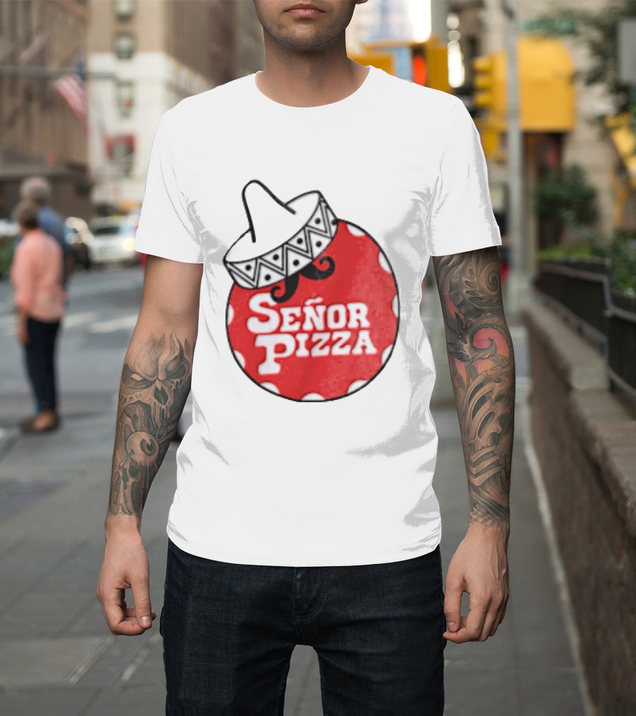 Señor Pizza Red Apron With Mustache And Patterned Collar T-Shirt