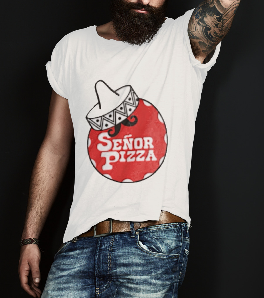 Señor Pizza Red Apron With Mustache And Patterned Collar T-Shirt