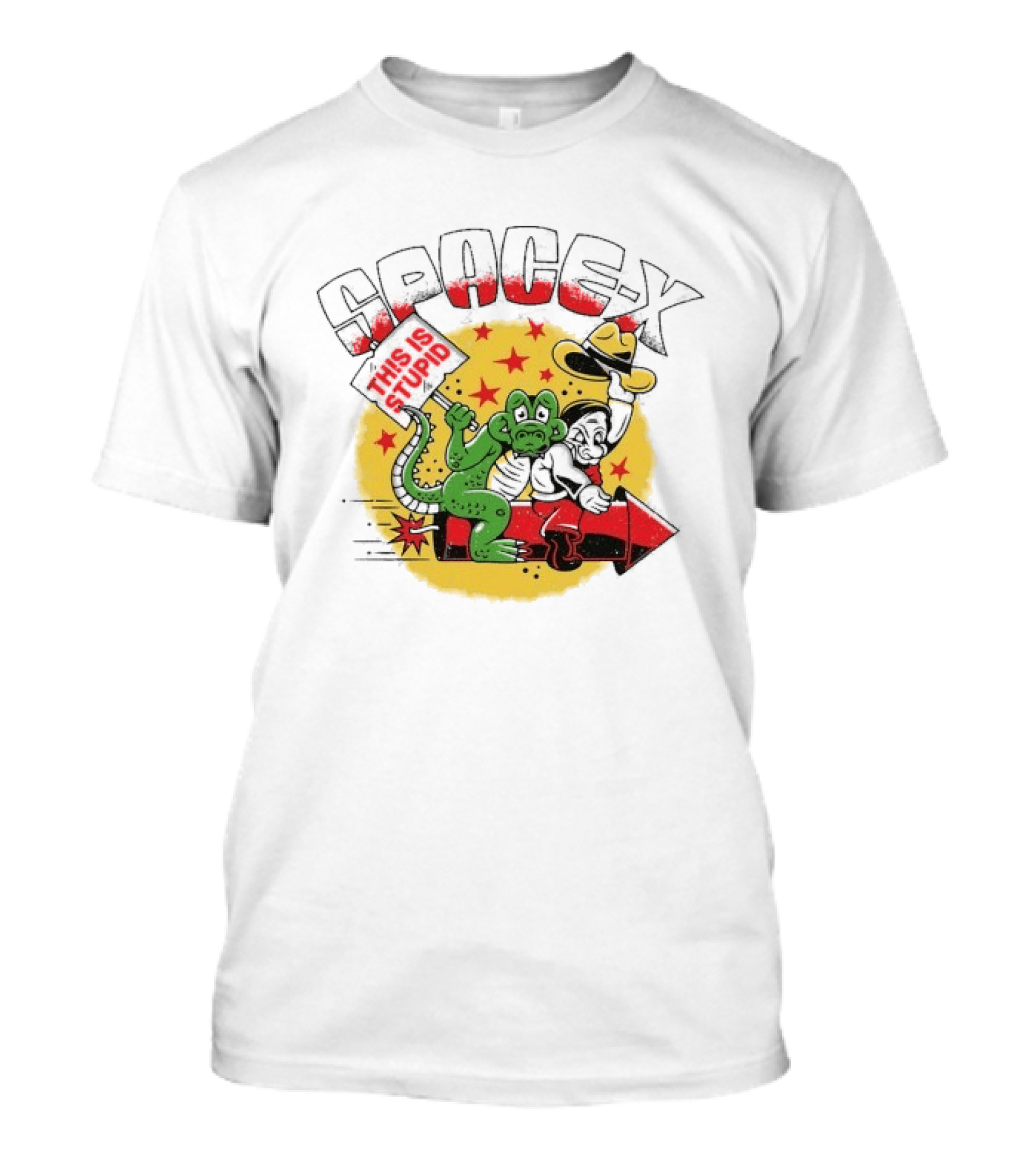 Space X Monkey Cartoon On Rocket With Stars T-Shirt