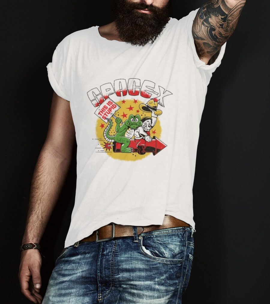 Space X Monkey Cartoon On Rocket With Stars T-Shirt
